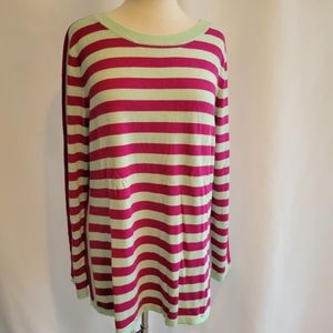 Soft Surroundings Sierra Sweater NWT Sz L Honeydew and Fuscia 5% Cashmere Blend